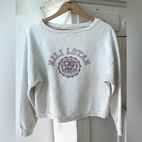 Nili Lotan | Women’s White Crewneck Logo Slightly Cropped Sweatshirt, size M - Picture 10 of 13
